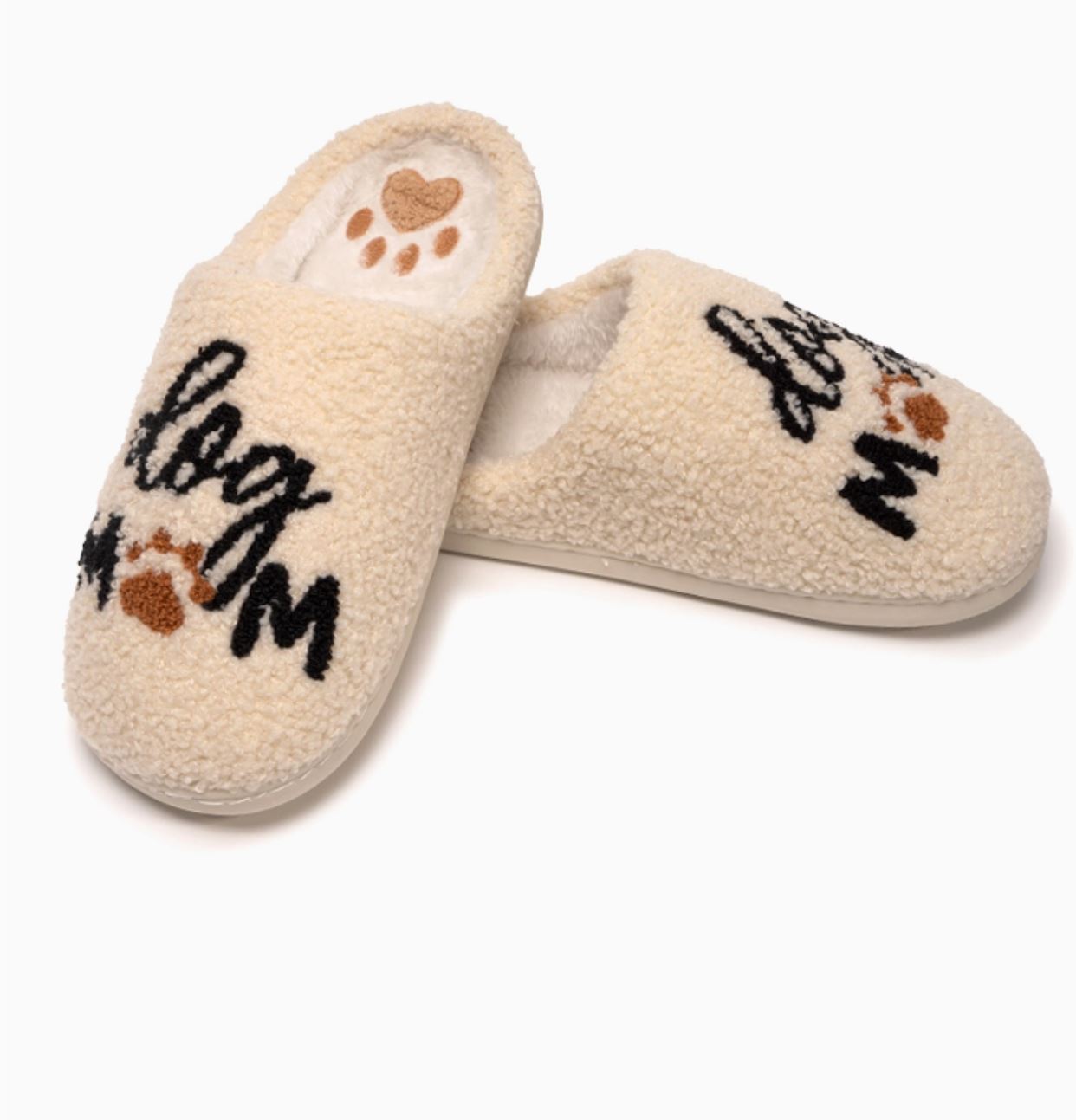 Dog Mom Slippers - Cream