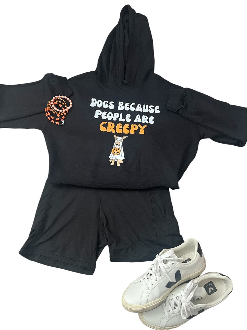 Dogs Because People Are Creepy Cropped Halloween Hoodie