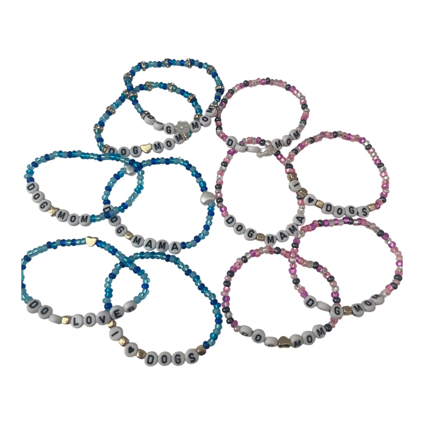 Pink or Blue Beaded Bracelets With Various Sayings