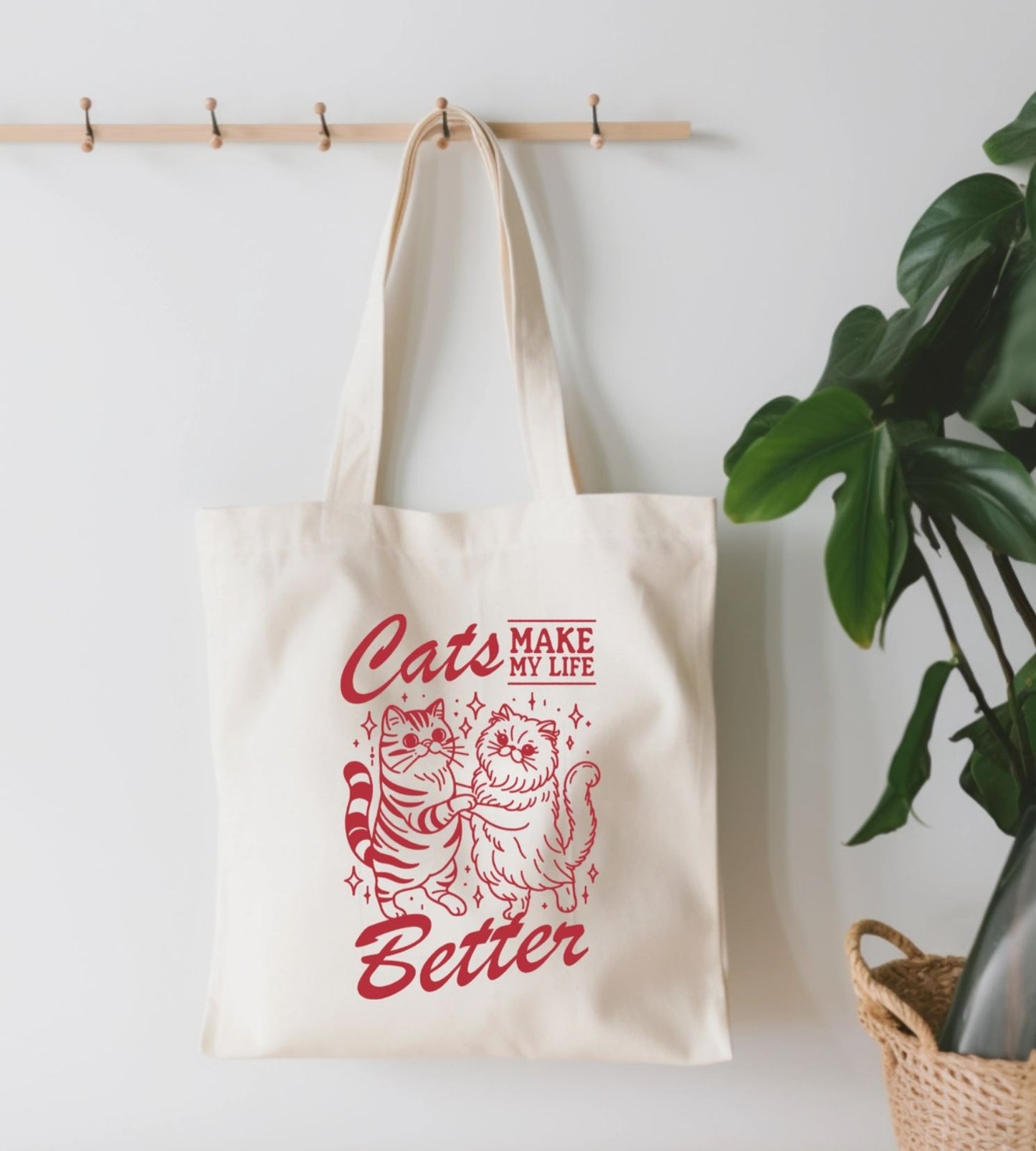 Cats Make Life Better Small Canvas Tote