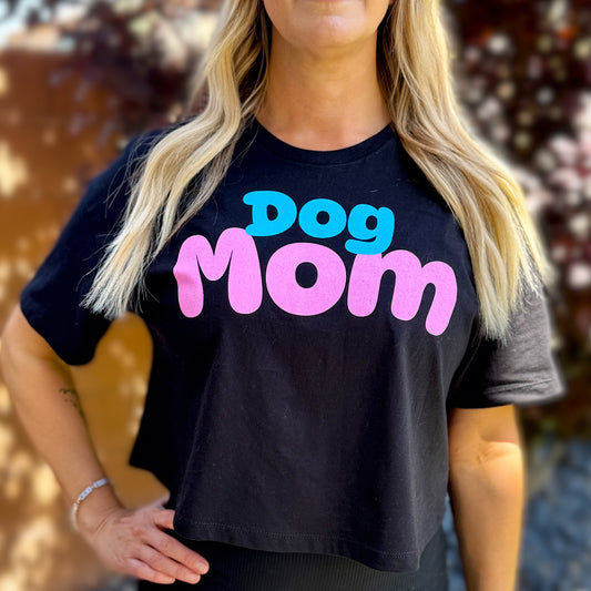 Dog Mom Colorful Cropped T-Shirt