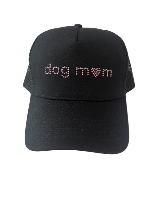 Dog Mom Trucker Hat With Pink Rhinestones