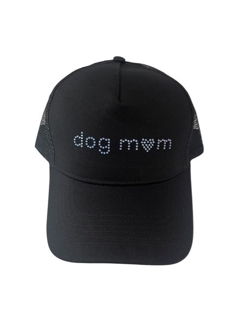 Dog Mom Trucker Hat With Blue Rhinestones