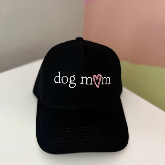 Dog Mom Hat with Pink Rhinestone Heart