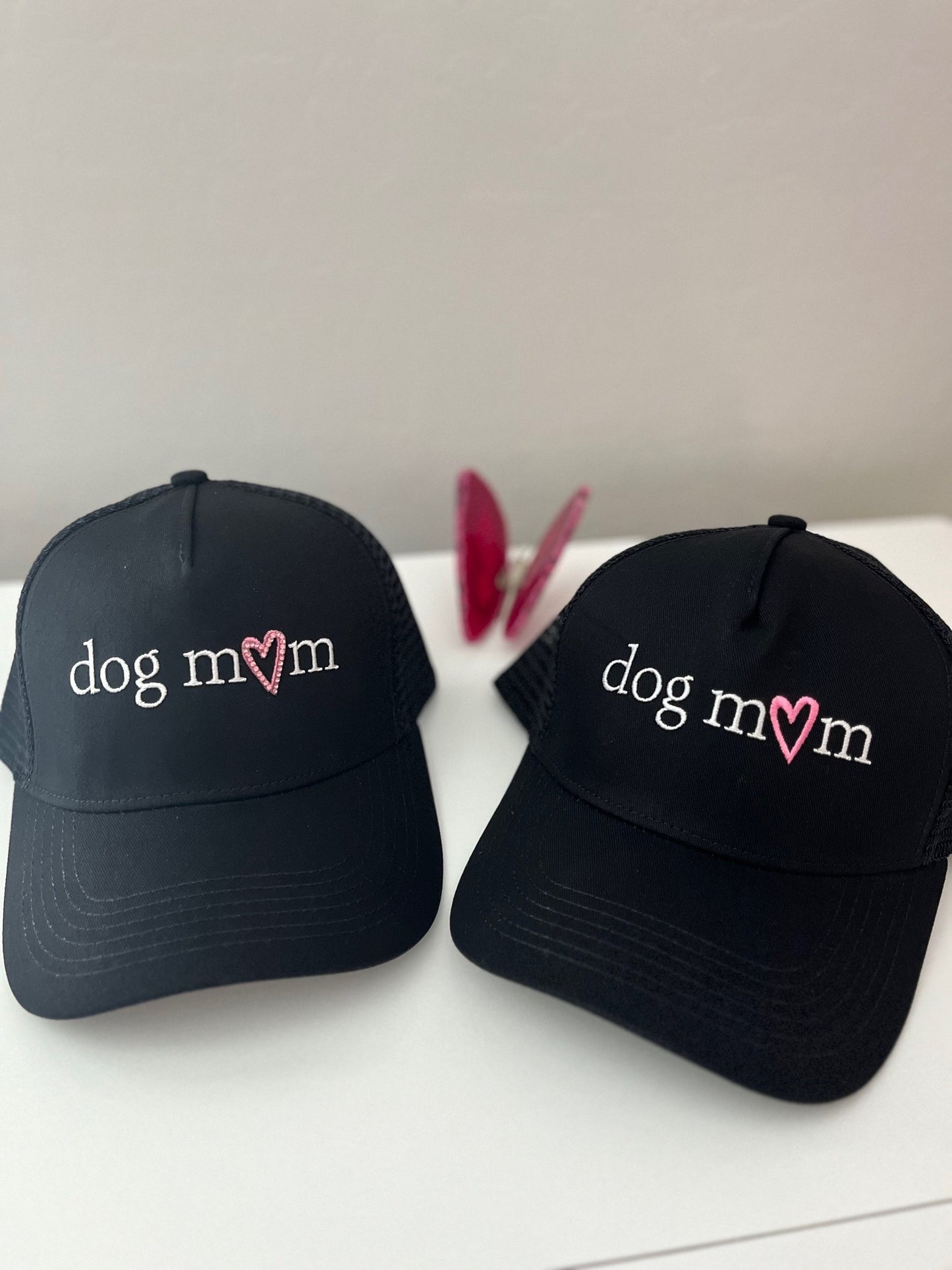 Dog Mom Hat with Pink Rhinestone Heart