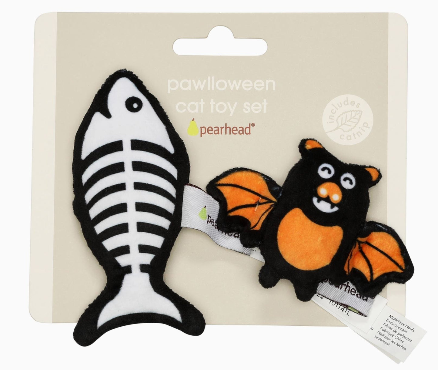 Bat & Fish Skeleton Halloween Cat Toys - Set of 2