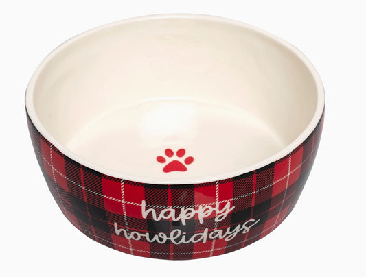 "Happy Howlidays" Holiday Ceramic Dog Bowl, Large