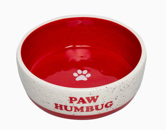 "Paw Humbug" Holiday Ceramic Dog Bowl, Medium