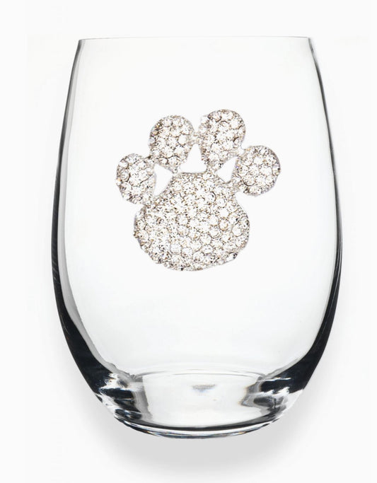 Paw Print Jeweled Stemless Wine Glass