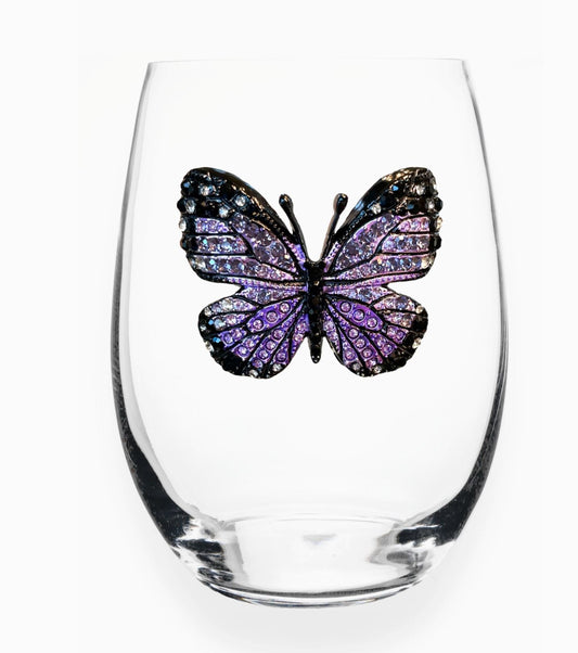 Purple Butterfly Jeweled Stemless Wine Glass