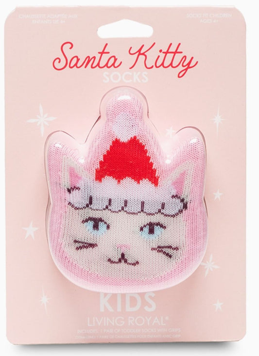 Santa Kitty Kids Socks - 3D Packaged Crew Socks - Holiday