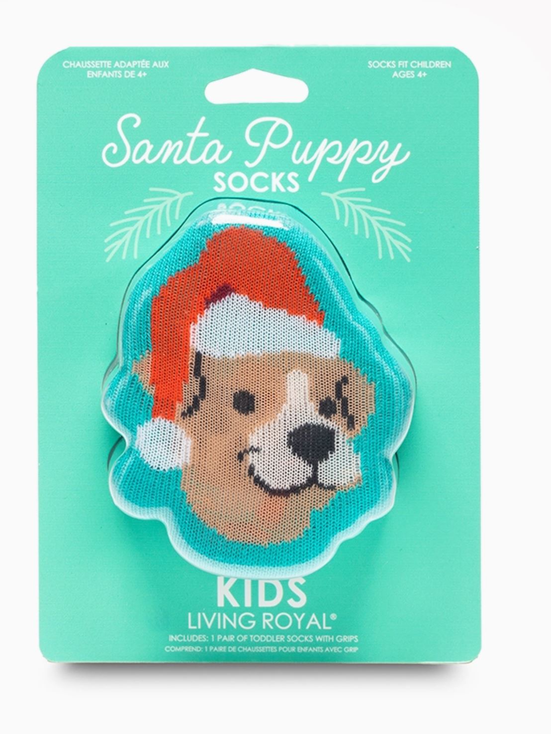 Santa Puppy Kids Socks - 3D Packaged Crew Socks - Holiday