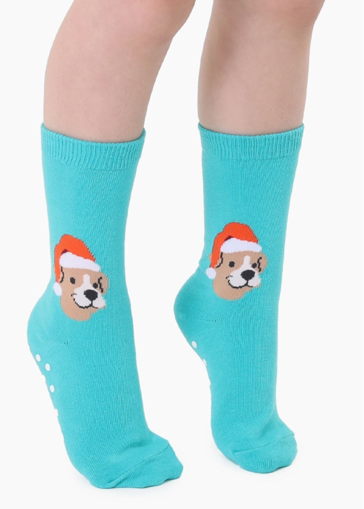 Santa Puppy Kids Socks - 3D Packaged Crew Socks - Holiday