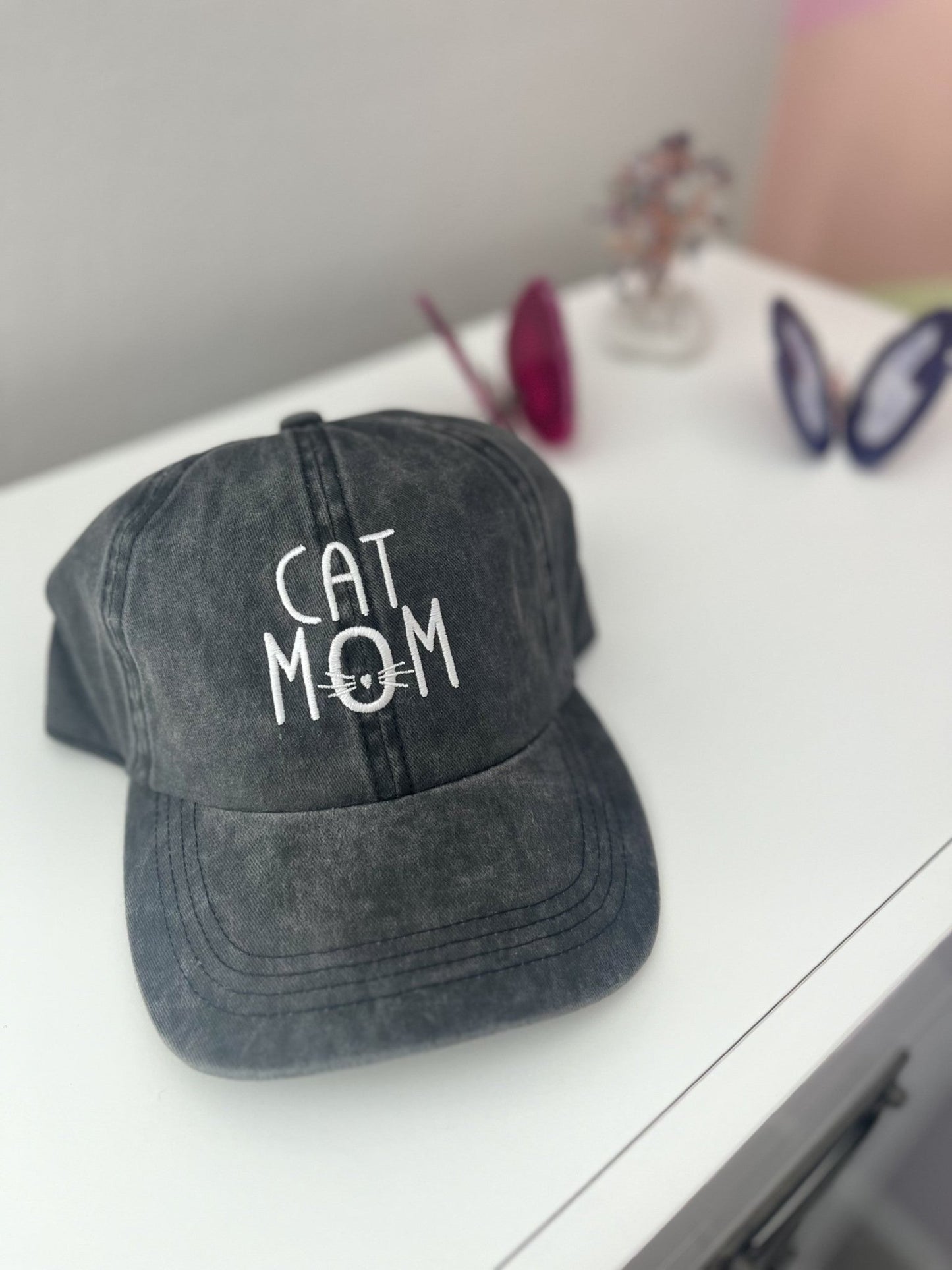 Cat Mom Denim Cotton Adjustable Hat - LittleLuck Boutique