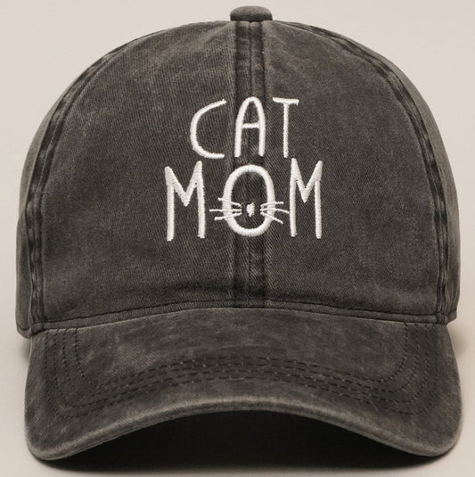 Cat Mom Denim Cotton Adjustable Hat - LittleLuck Boutique