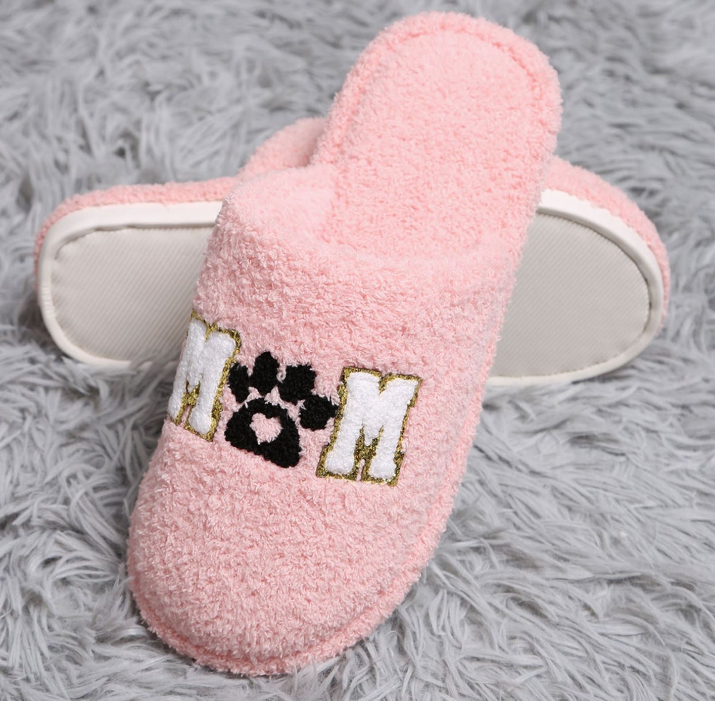 Dog Mom Sequined Slippers - LittleLuck Boutique