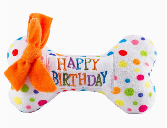 Happy Birthday Bone Squeaker Dog Toy - Small - LittleLuck Boutique