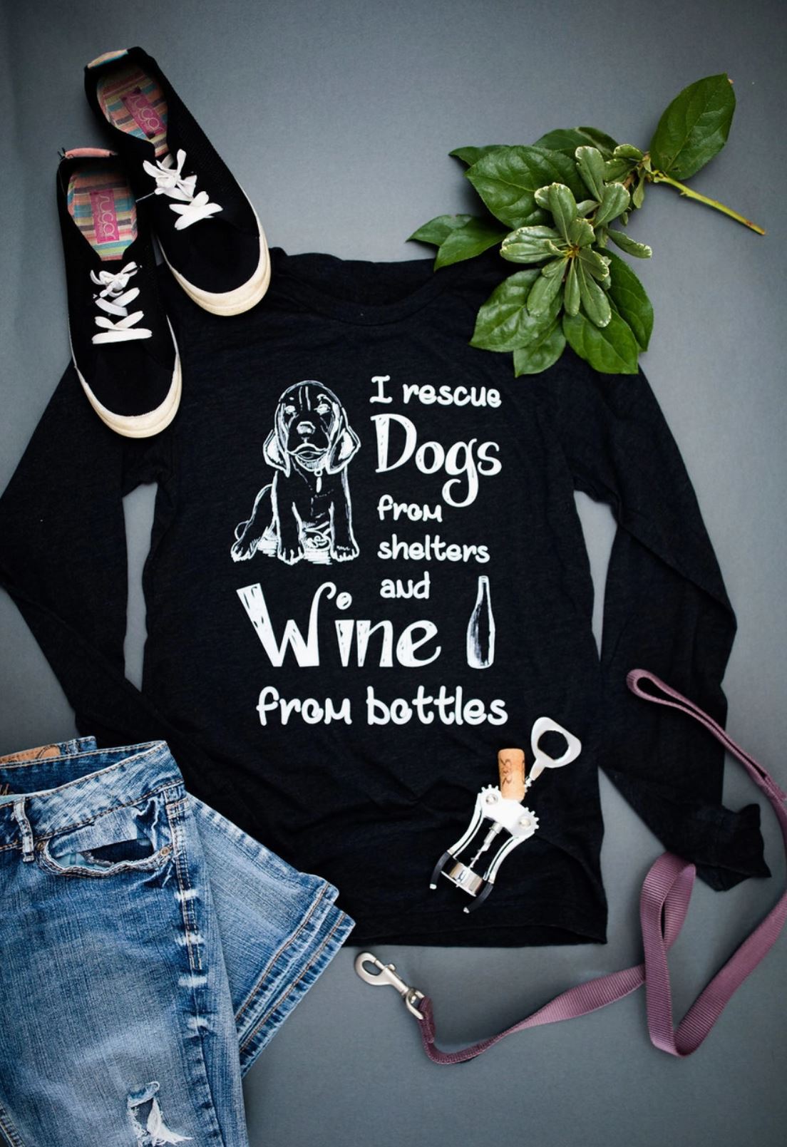 I Rescue Dogs From Shelters And Wine From Bottles Long Sleeve - LittleLuck Boutique